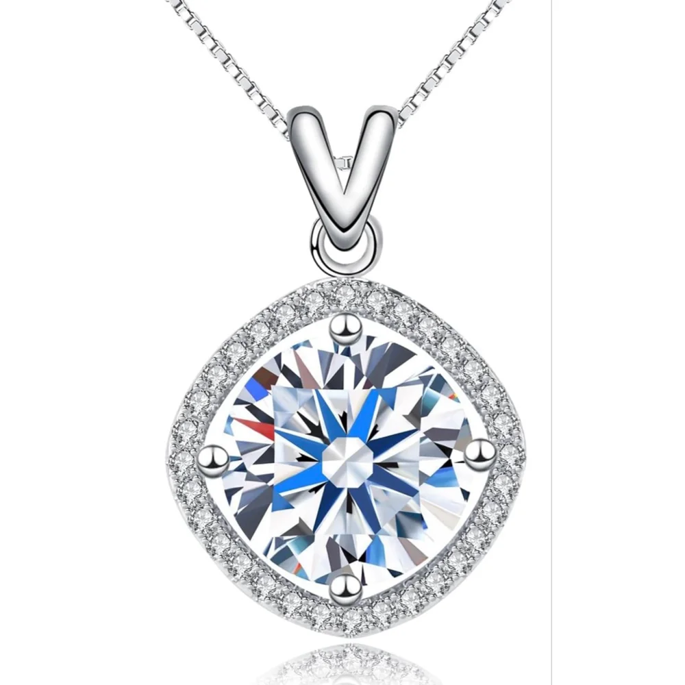 5 Carat Stone Pendant Necklace 18K White Gold Plated Silver Necklace - Picture 3 of 7